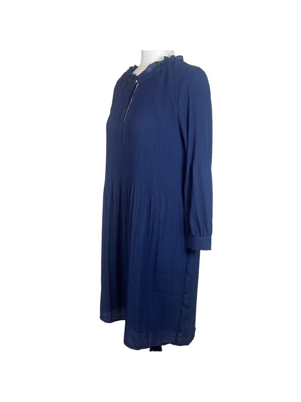 Halston Blue High Neck Keyhole Pleated Ling Sleeved Stretch MIDI Dress S… - Picture 8 of 16